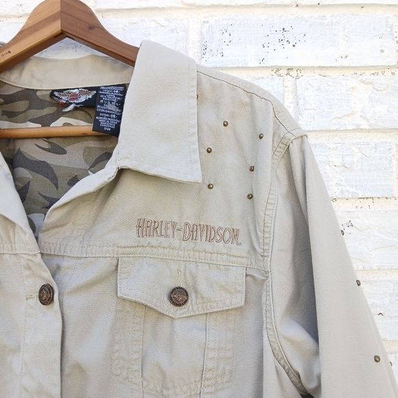 Harley Davidson Studded Jacket Tan Embroidered - Picture 2 of 9